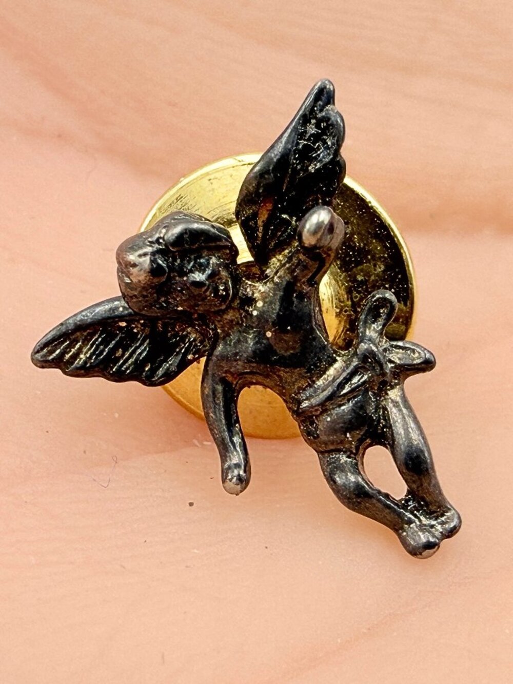 Sculptural Marked Sterling Silver Angelic Cherub Miniature Tie Tac